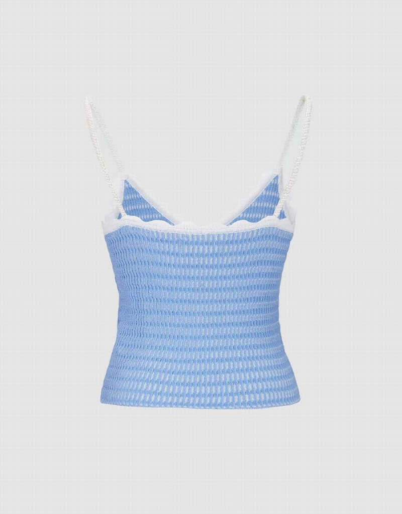 Debardeur Urban Revivo V Neck Tricoté Cami Femme Bleu | QRI7225YN