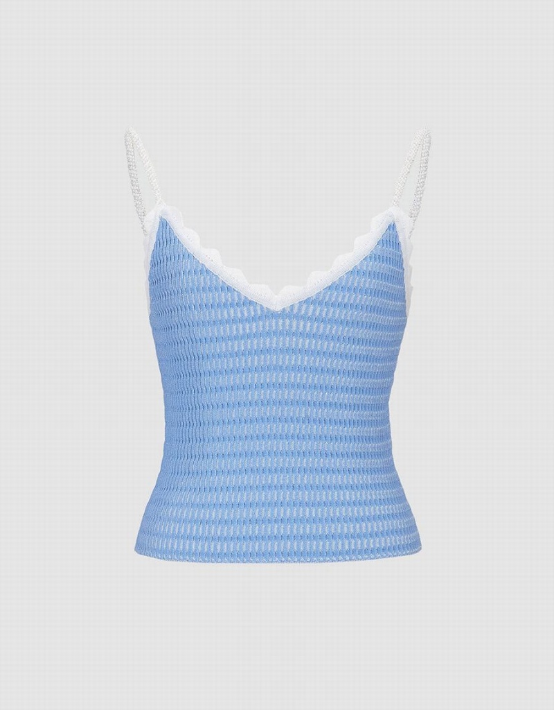 Debardeur Urban Revivo V Neck Tricoté Cami Femme Bleu | QRI7225YN