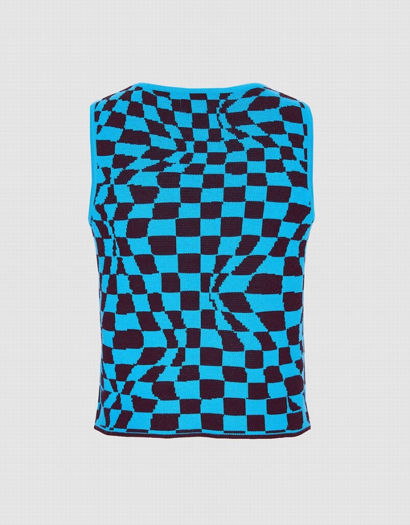 Debardeur Urban Revivo Wavy Checkered Tricoté Femme Bleu | MVT234XH