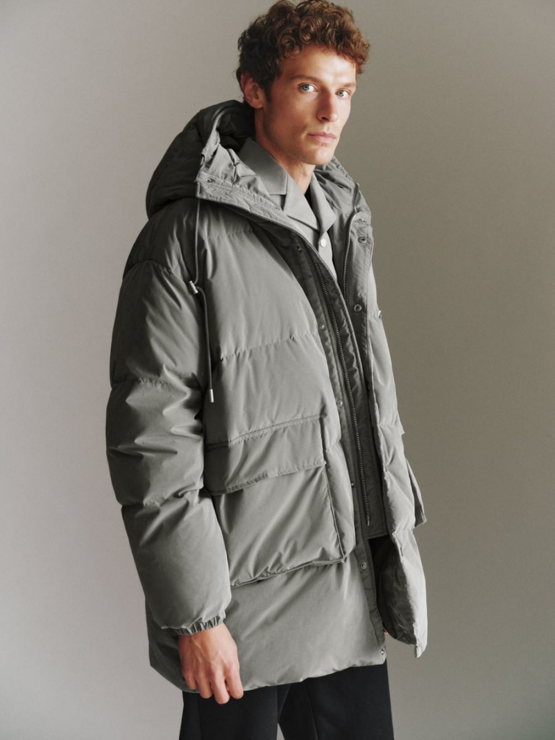 Doudoune Urban Revivo Encapuchonné A-Line Homme Grise | PYF6380YE