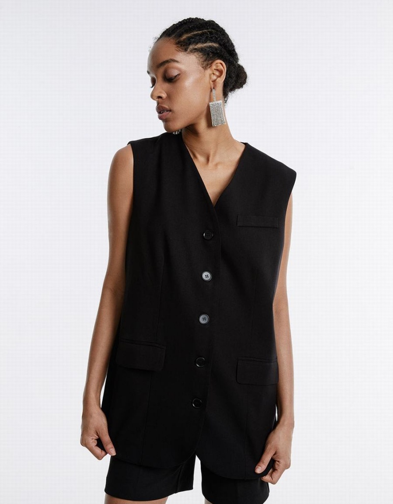 Gilet Urban Revivo Plain Button Up Femme Noir | IJX2665IX