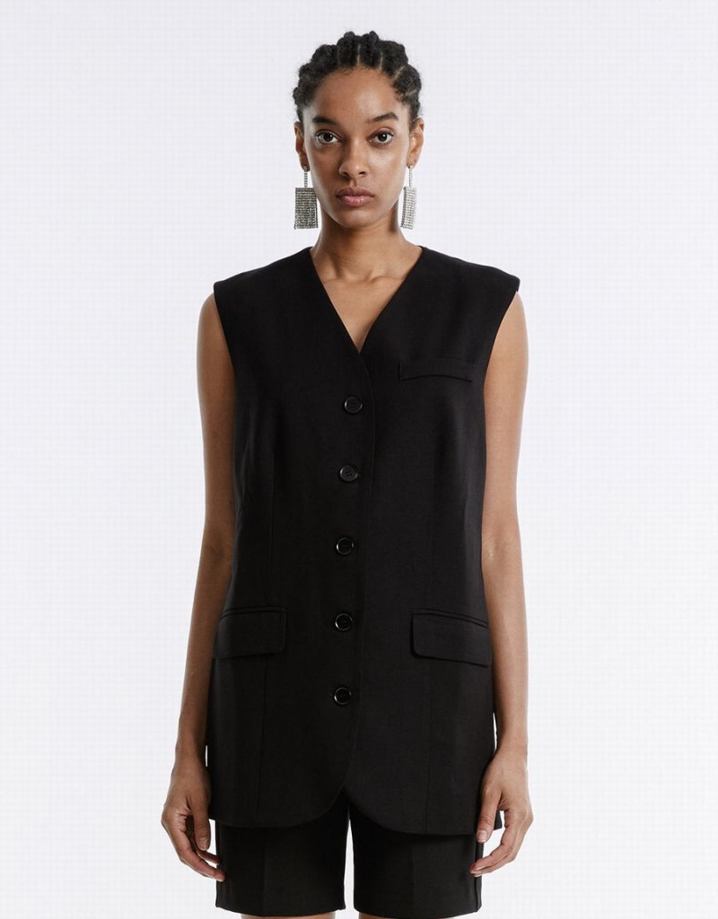 Gilet Urban Revivo Plain Button Up Femme Noir | IJX2665IX