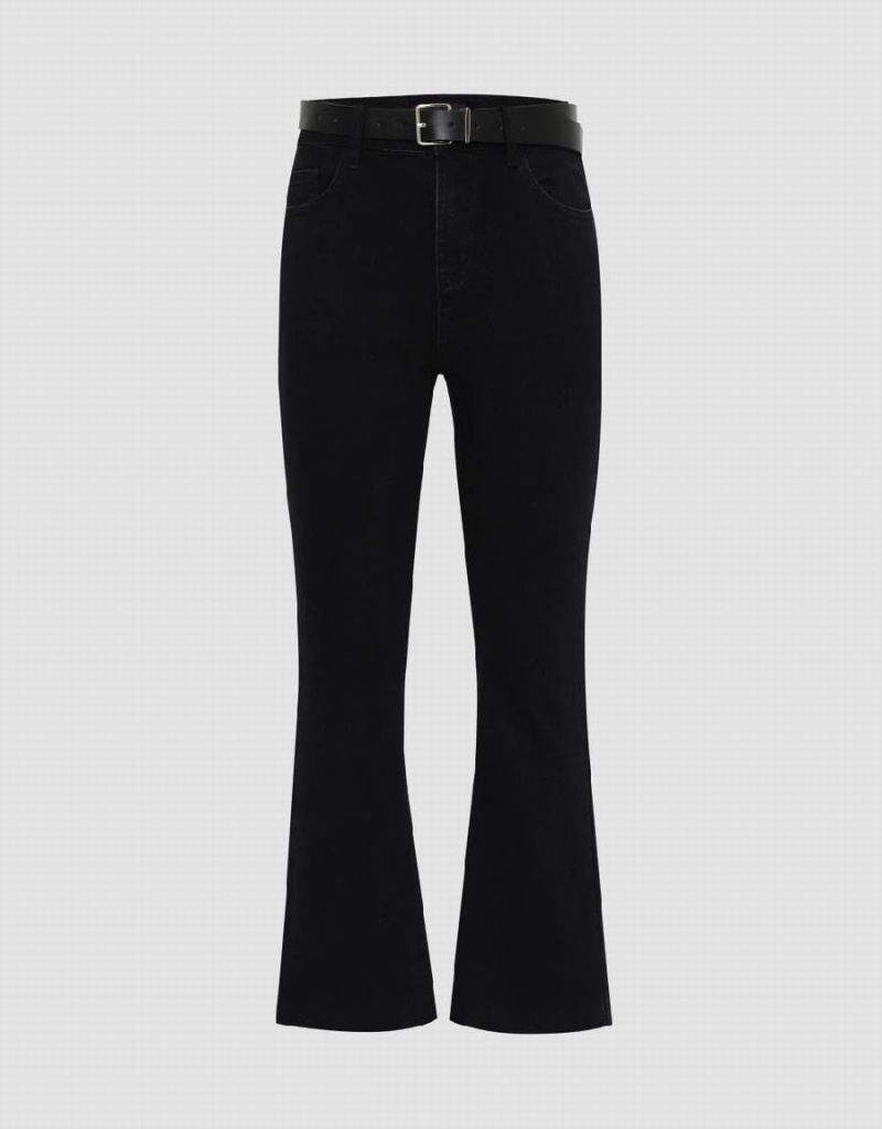 Jean Urban Revivo Flare With Belt Femme Noir | LNZ652NS