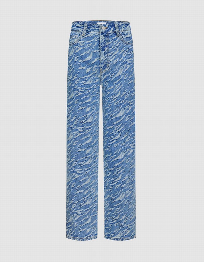 Jean Urban Revivo Printed Flare Femme Bleu | OZI7695PX