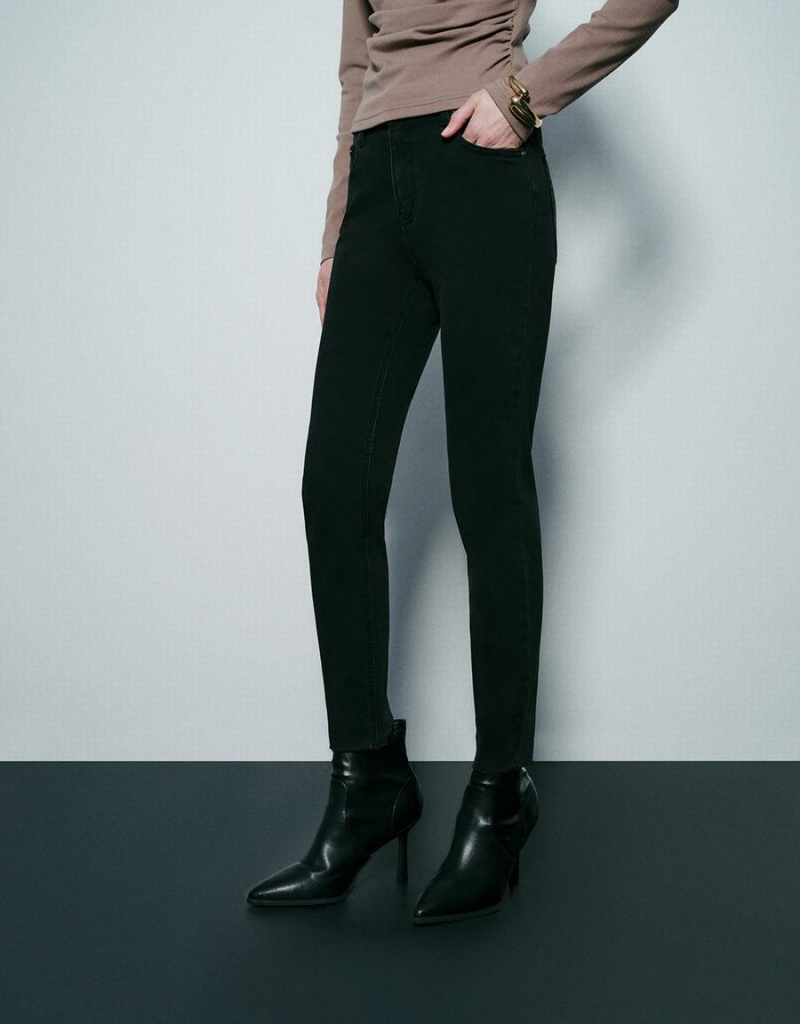 Jean Urban Revivo Raw Hem Mince Femme Noir | AVQ8839QO