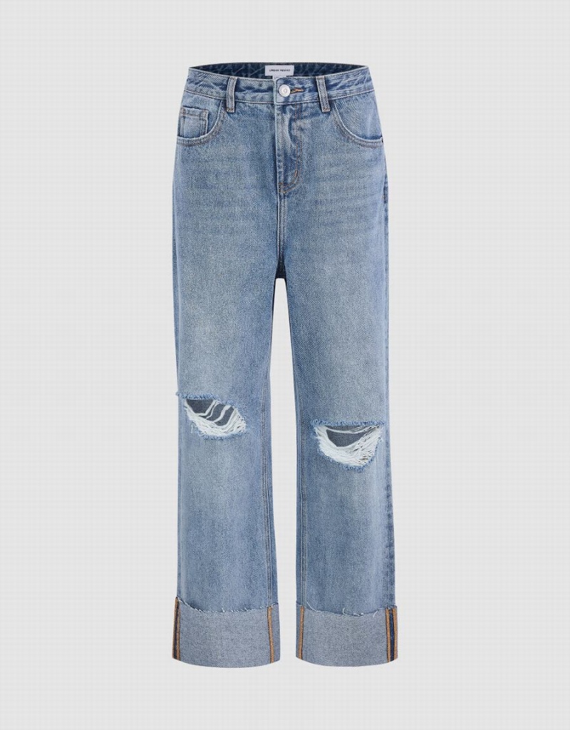 Jean Urban Revivo Ripped Droit Femme Bleu | HTF2440VJ