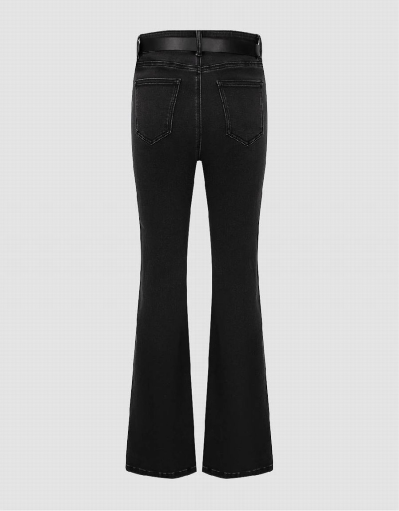 Jean Urban Revivo Split Hem Flare With Belt Femme Noir | SUH5579IF