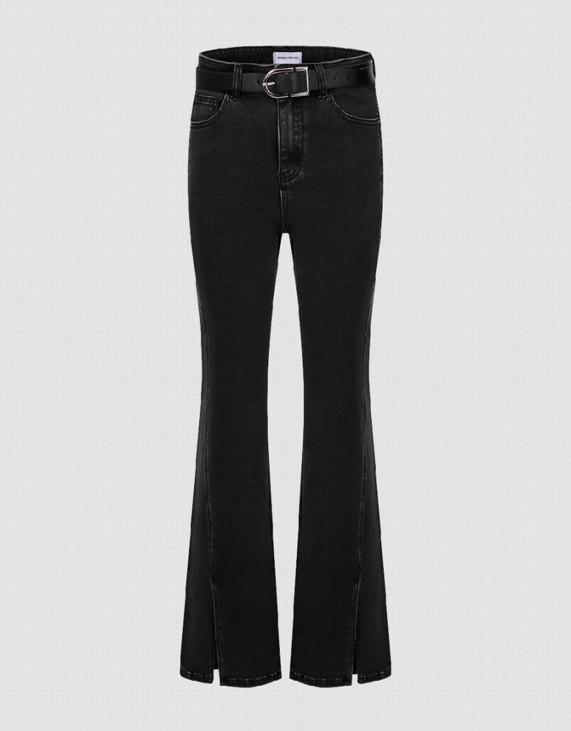 Jean Urban Revivo Split Hem Flare With Belt Femme Noir | SUH5579IF