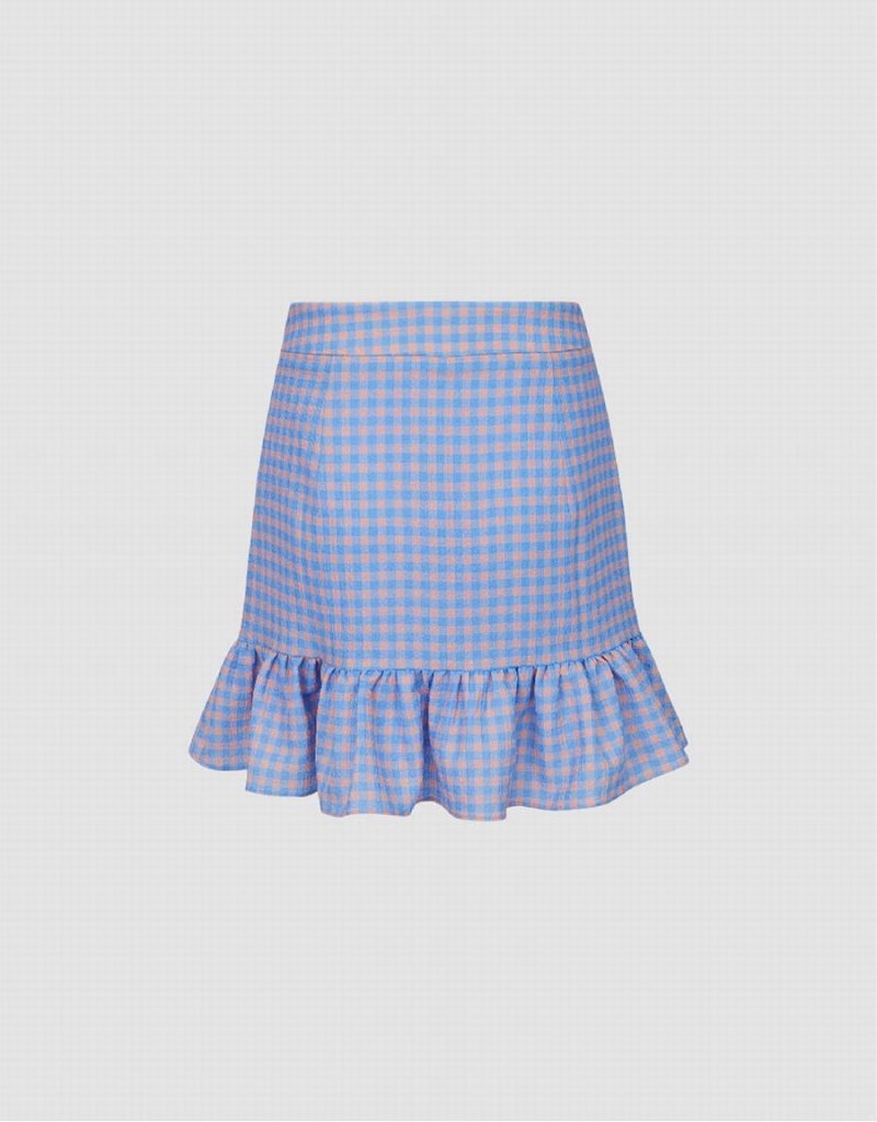 Jupes Urban Revivo Checkered Mini A-Line Checkered Femme Bleu | FKR6041AO