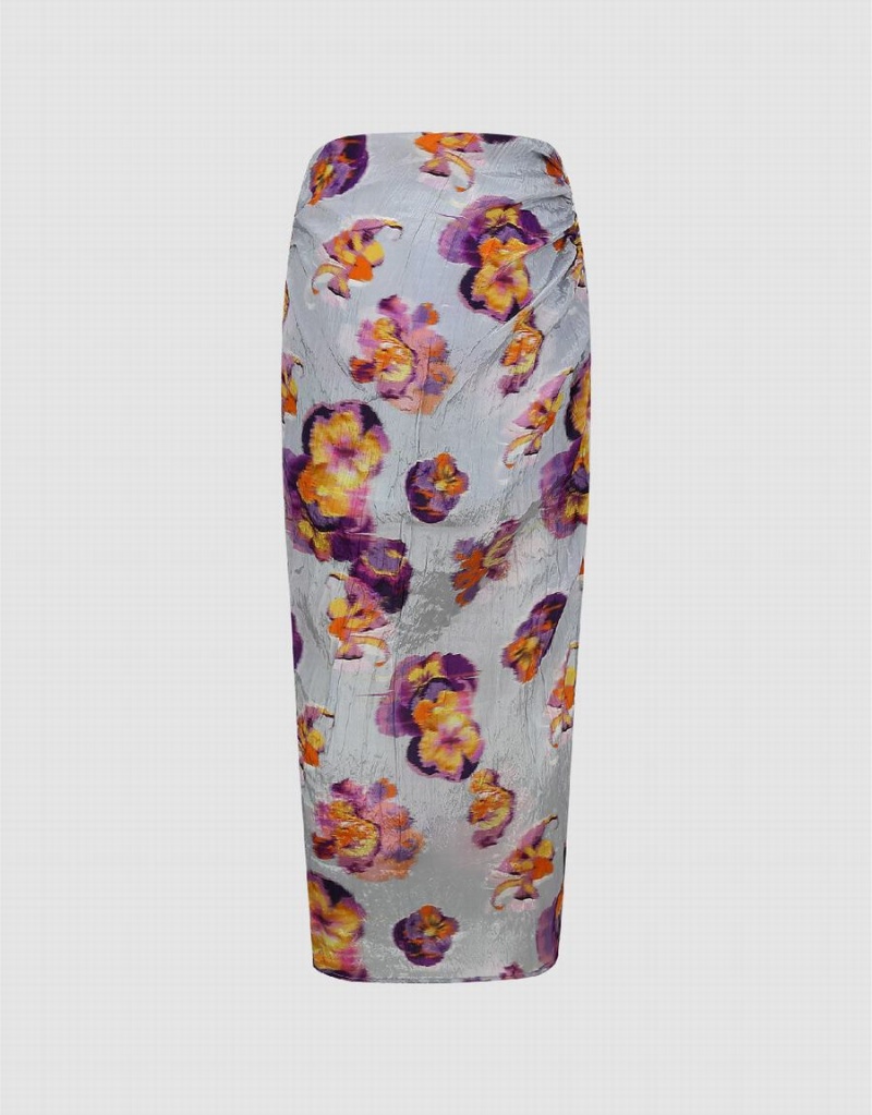 Jupes Urban Revivo Flower Printed Droit Femme Bleu | MFG1594OF