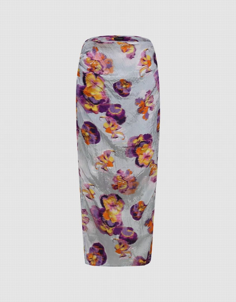 Jupes Urban Revivo Flower Printed Droit Femme Bleu | MFG1594OF