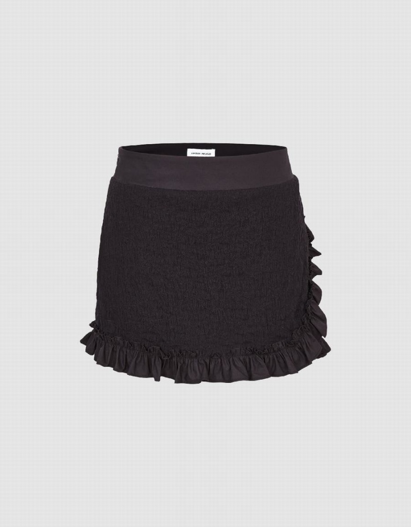 Jupes Urban Revivo Frill Trim Mini Femme Noir | ETS4664SV