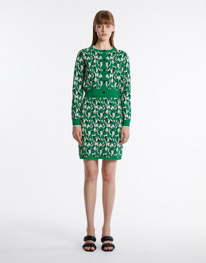 Jupes Urban Revivo Geometric Print Tricoté Femme Vert | YTA1350AB