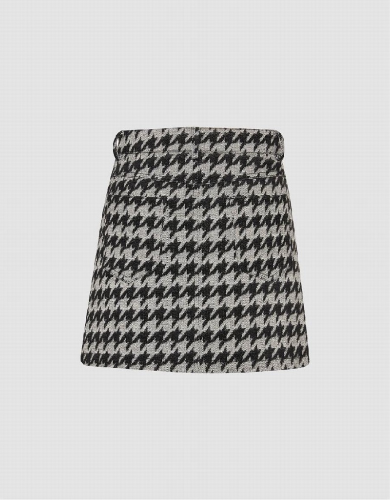 Jupes Urban Revivo Houndstooth Mini Denim Checkered Femme Noir | BLB5591FA