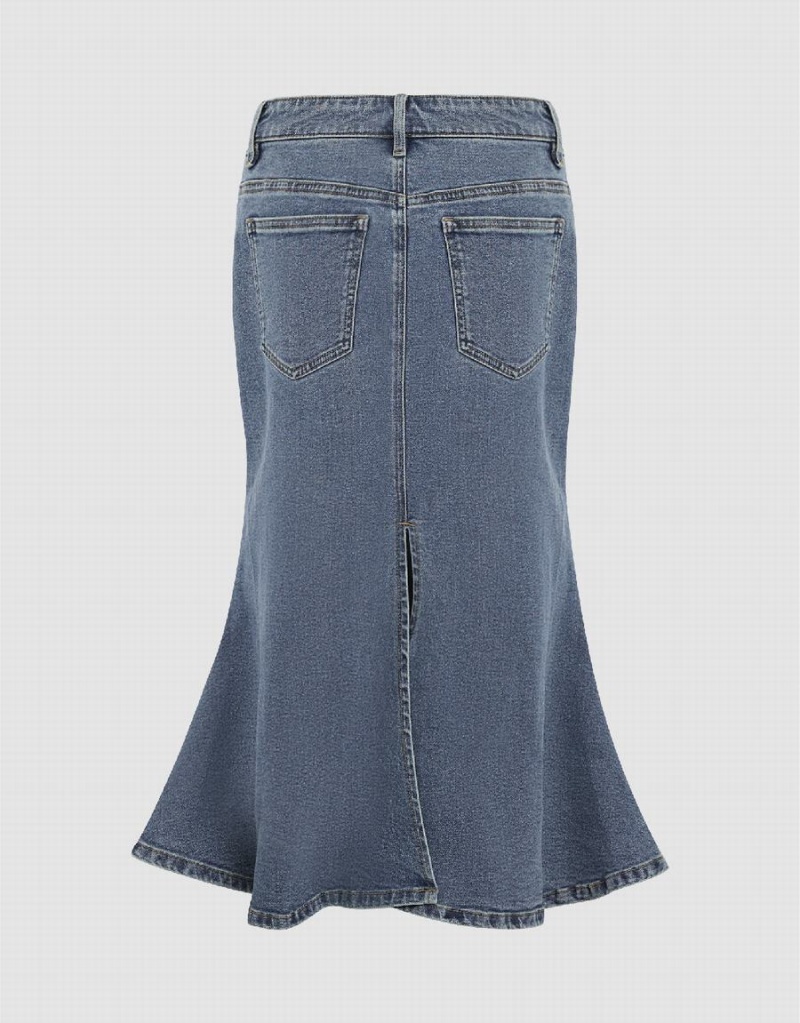 Jupes Urban Revivo Midi Fishtail Denim Femme Bleu | VQC4369SA