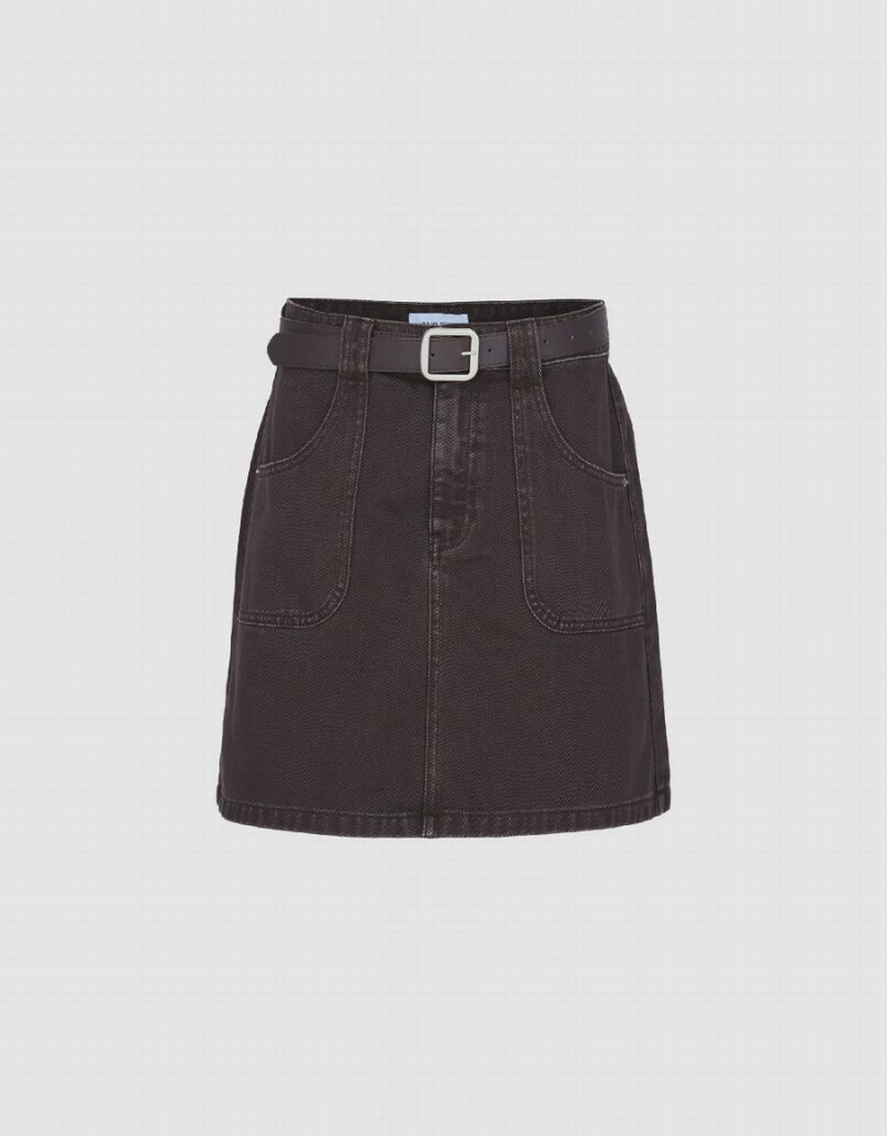 Jupes Urban Revivo Mini A-Line Denim With Belt Femme Marron | NKX7663HI