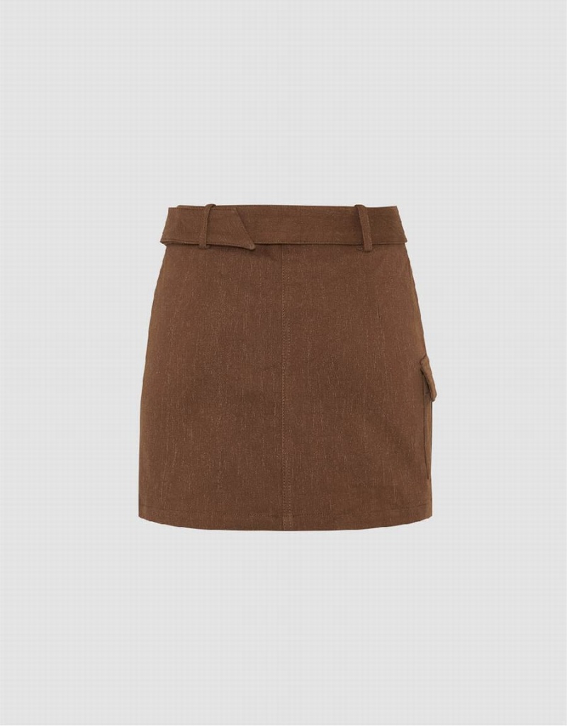 Jupes Urban Revivo Mini Droit Tricoté With Belt Femme Marron | YFK2678AL