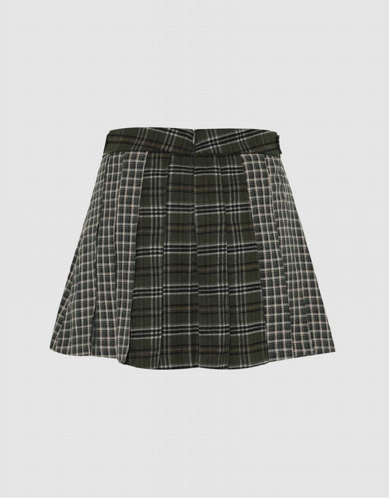 Jupes Urban Revivo Plaid Mini A-Line Femme Vert | NBA9266FV