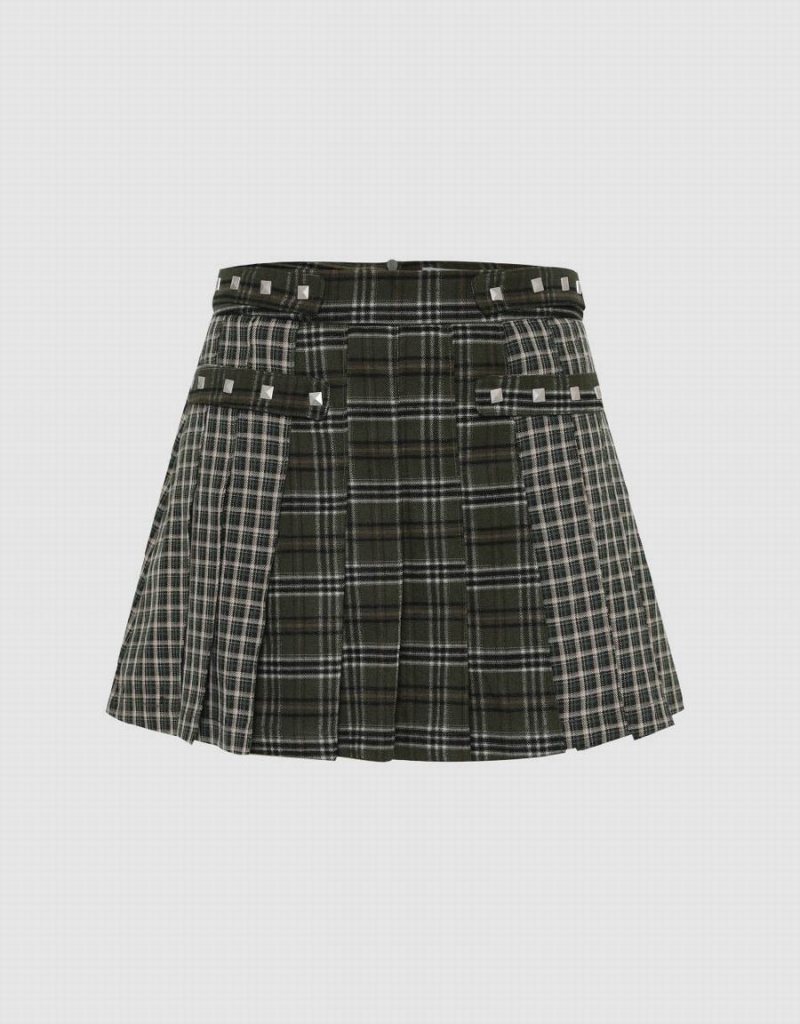 Jupes Urban Revivo Plaid Mini A-Line Femme Vert | NBA9266FV