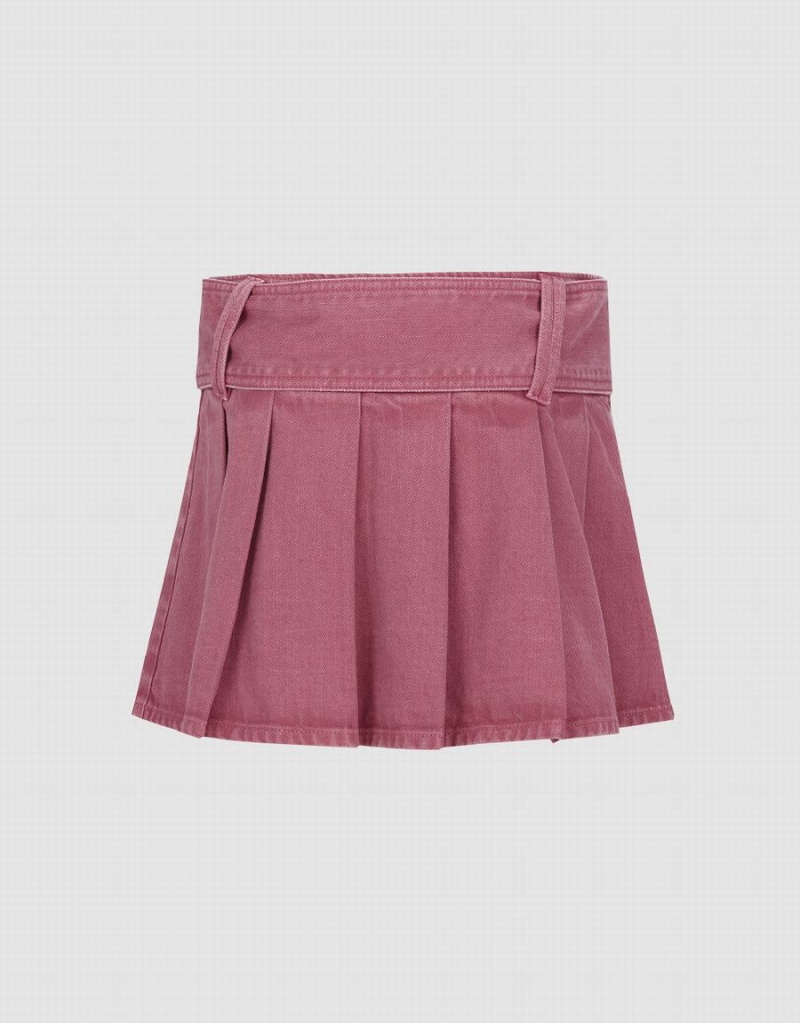 Jupes Urban Revivo Plissé Mini A-Line Denim Femme Rose Rouge | FVI468WT