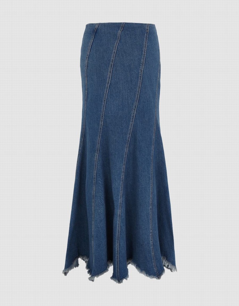 Jupes Urban Revivo Raw Hem Fishtail Denim Femme Bleu | BWL3463IO