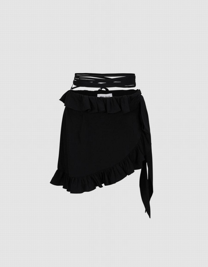 Jupes Urban Revivo Ruffled Wrap Femme Noir | DGQ4798KL