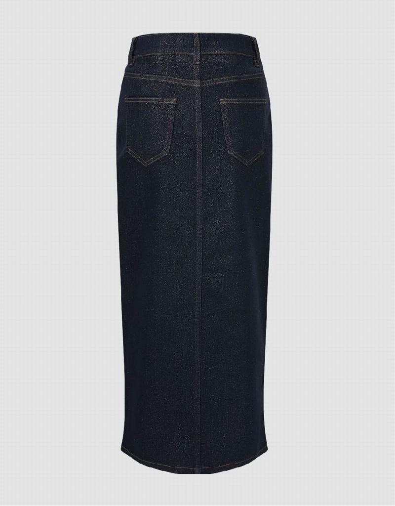 Jupes Urban Revivo Split Hem Midi Denim Femme Bleu | TGI6330BN