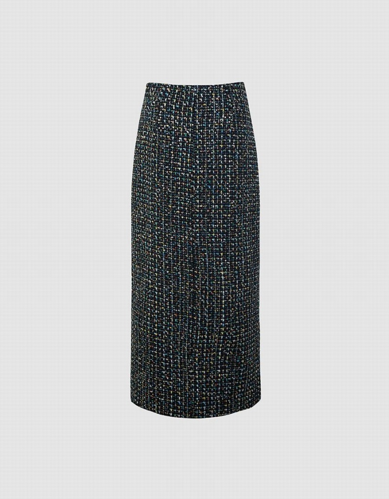 Jupes Urban Revivo Tweed Midi Femme Noir Multicolore | JCT1783VK