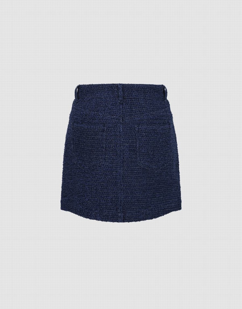 Jupes Urban Revivo Tweed Mini A-Line Denim Femme Bleu | HWB588PH