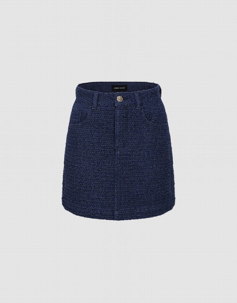 Jupes Urban Revivo Tweed Mini A-Line Denim Femme Bleu | HWB588PH