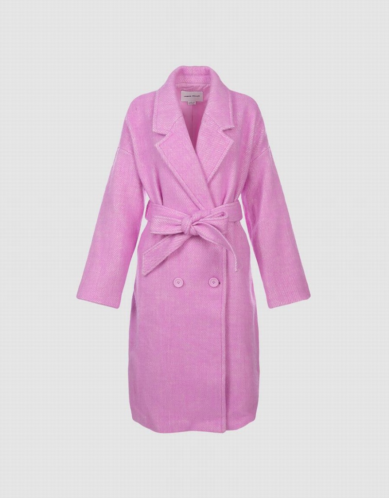 Manteaux Urban Revivo Belted Woolen Femme Rose | WQQ9365DV