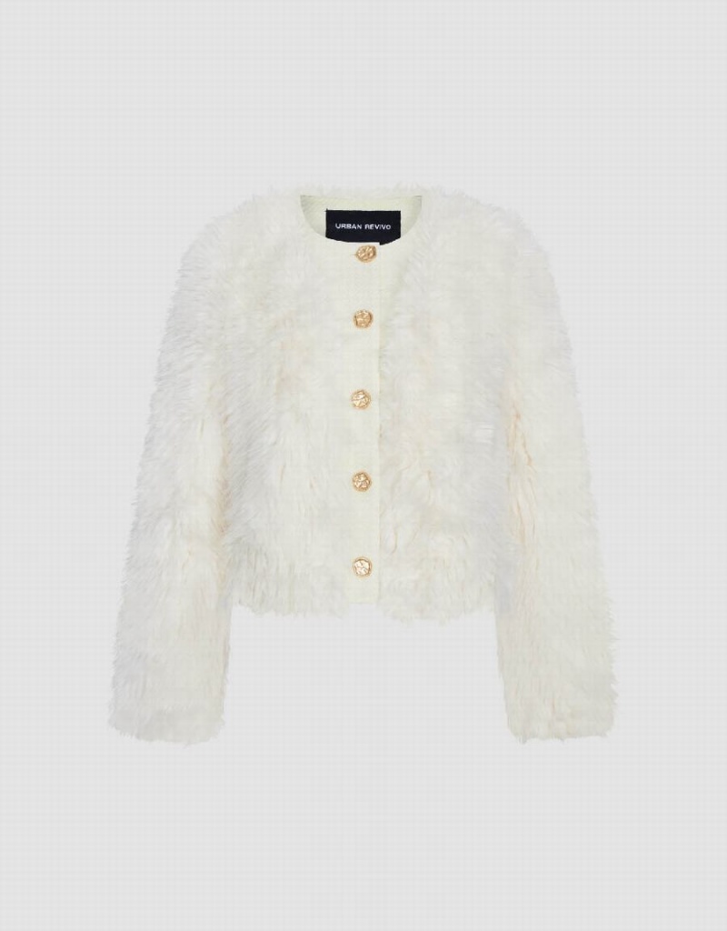 Manteaux Urban Revivo Button Up Droit Furry Femme Blanche | ZAG2864GD