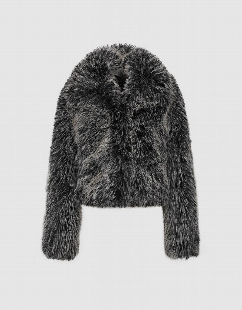 Manteaux Urban Revivo Fluffy Droit Femme Noir | TWD326LX