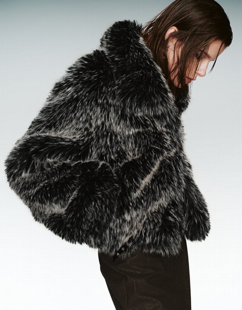 Manteaux Urban Revivo Fluffy Droit Femme Noir | TWD326LX