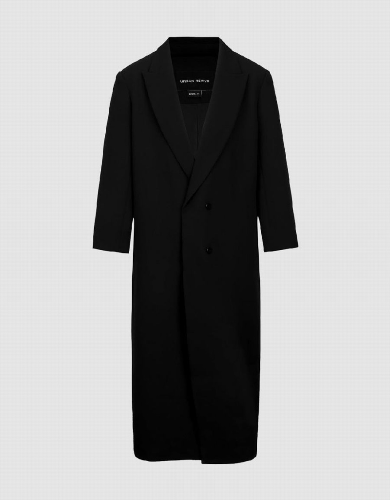 Manteaux Urban Revivo Peaked Lapel Long Femme Noir | QAO5082TF