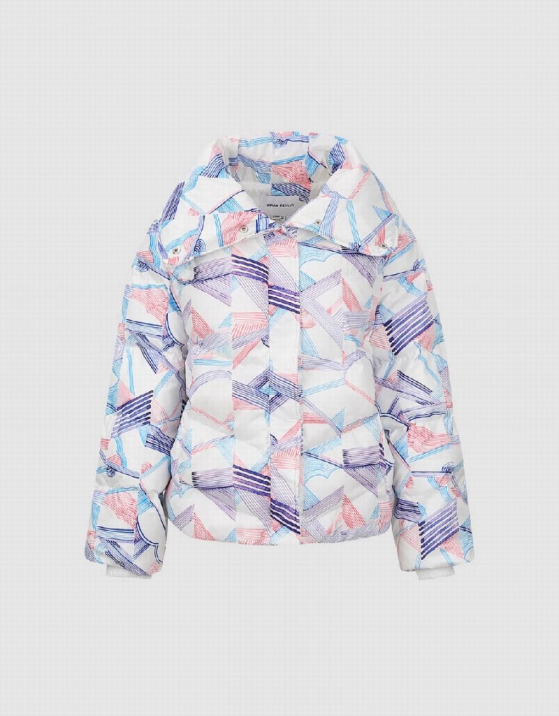 Manteaux Urban Revivo Printed Stand Collar Rembourré Femme Violette Multicolore | TQJ9640WT