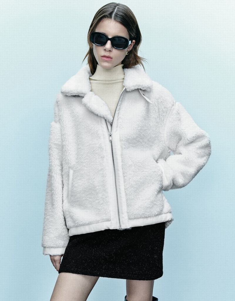 Manteaux Urban Revivo Zippé Front Furry Femme Blanche | DEQ1935LV