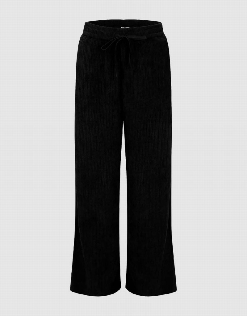 Pantalon Urban Revivo Drawstring Taille Tricoté Larges-Leg Femme Noir | FPO1753DZ