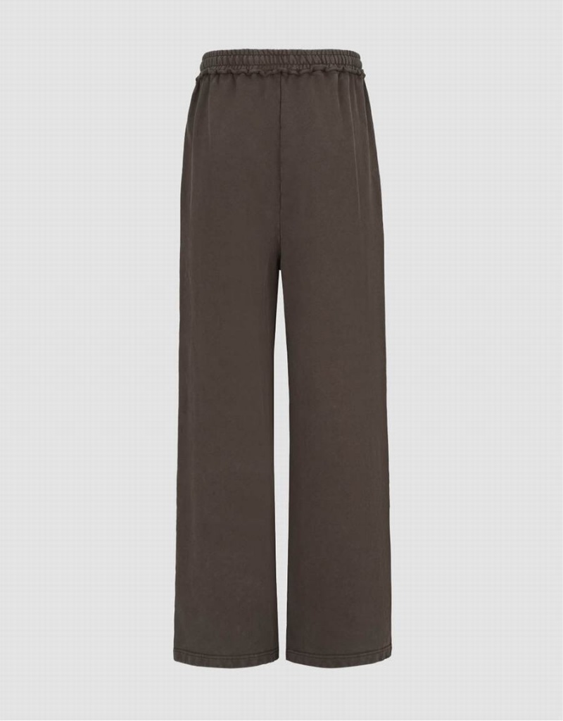 Pantalon Urban Revivo Drawstring Taille Tricoté Droit Femme Marron Foncé | VRO4985BV