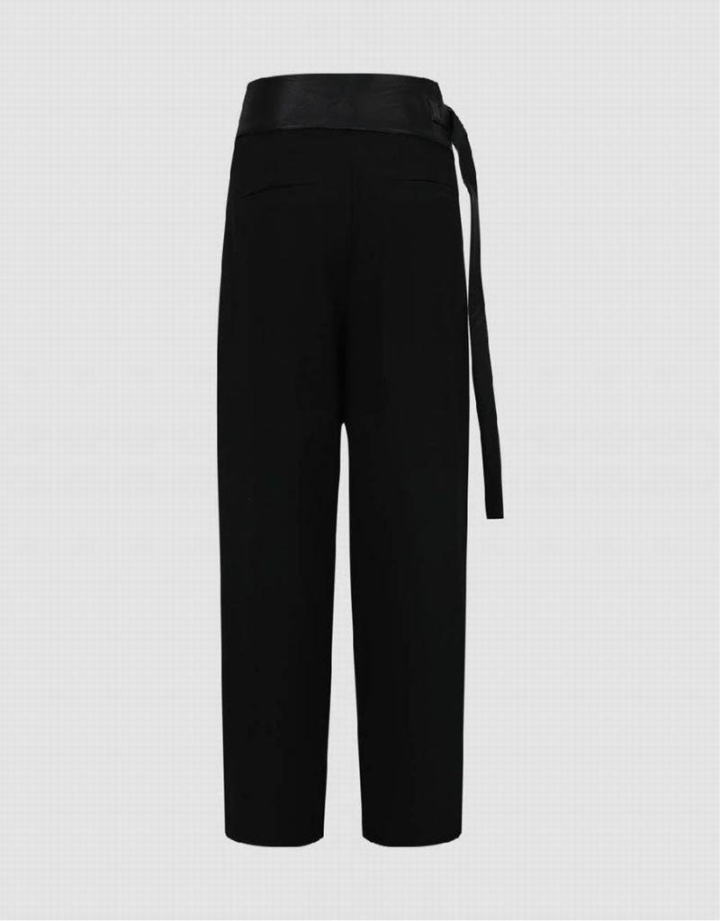 Pantalon Urban Revivo Droit With Belt Femme Noir | LJQ1775EZ