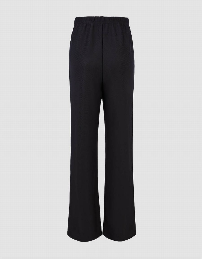 Pantalon Urban Revivo Elastic Taille Tricoté Droit Femme Noir | MNC416TN