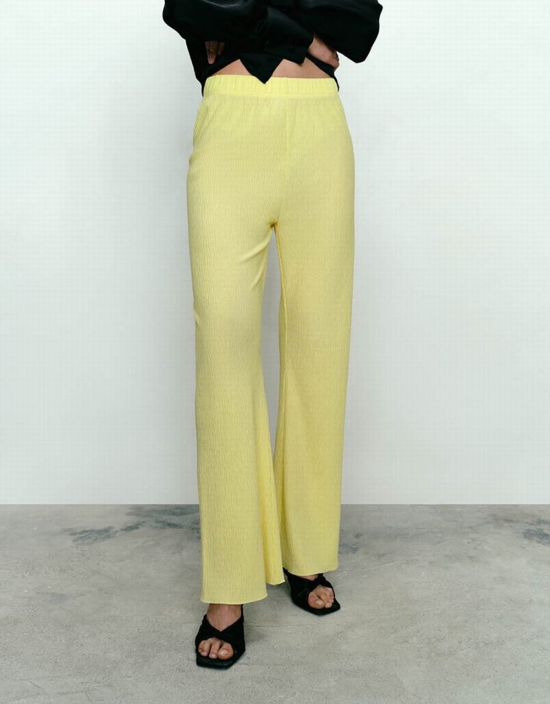 Pantalon Urban Revivo Elastic Taille Tricoté Flare Femme Jaune | TIE8492JT