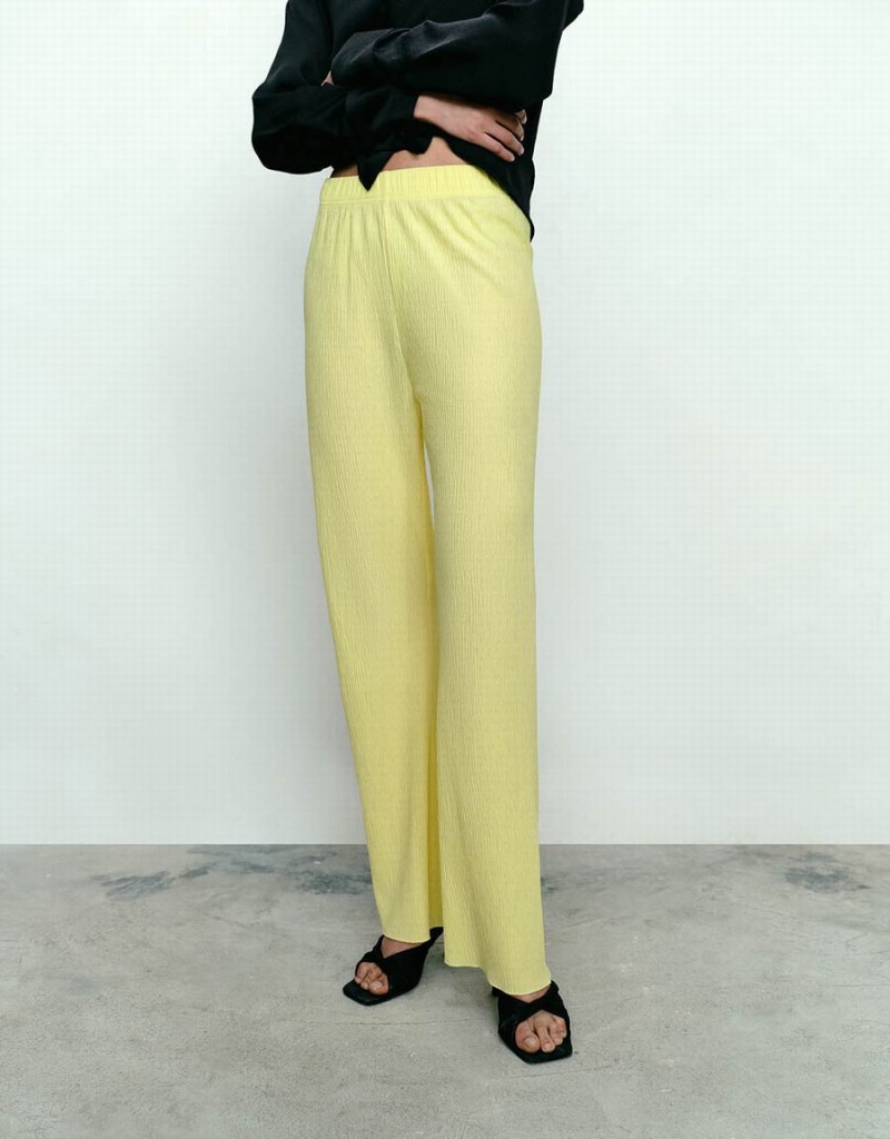 Pantalon Urban Revivo Elastic Taille Tricoté Flare Femme Jaune | TIE8492JT