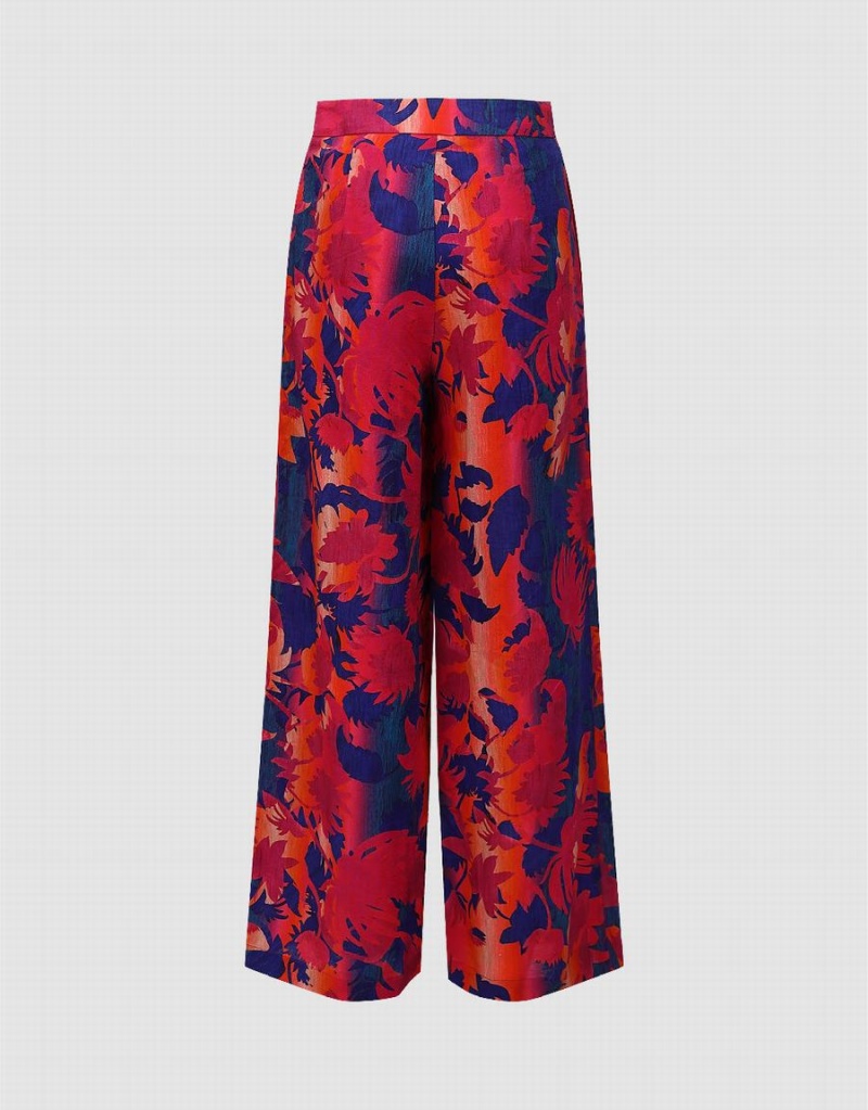 Pantalon Urban Revivo Floral Printed Larges-Leg Femme Rouge | JWR4925KF