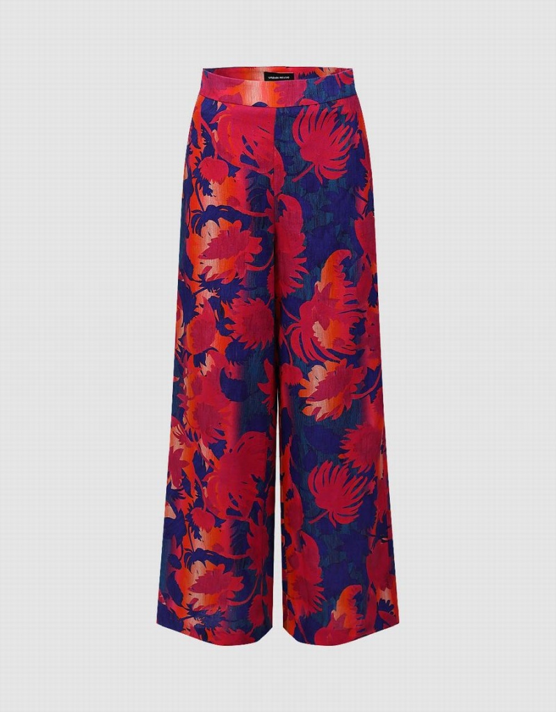 Pantalon Urban Revivo Floral Printed Larges-Leg Femme Rouge | JWR4925KF