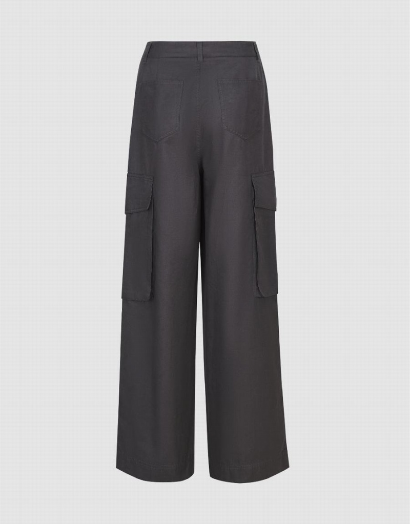 Pantalon Urban Revivo Larges-Leg With Pockets Femme Grise Foncé | TEK1989AW