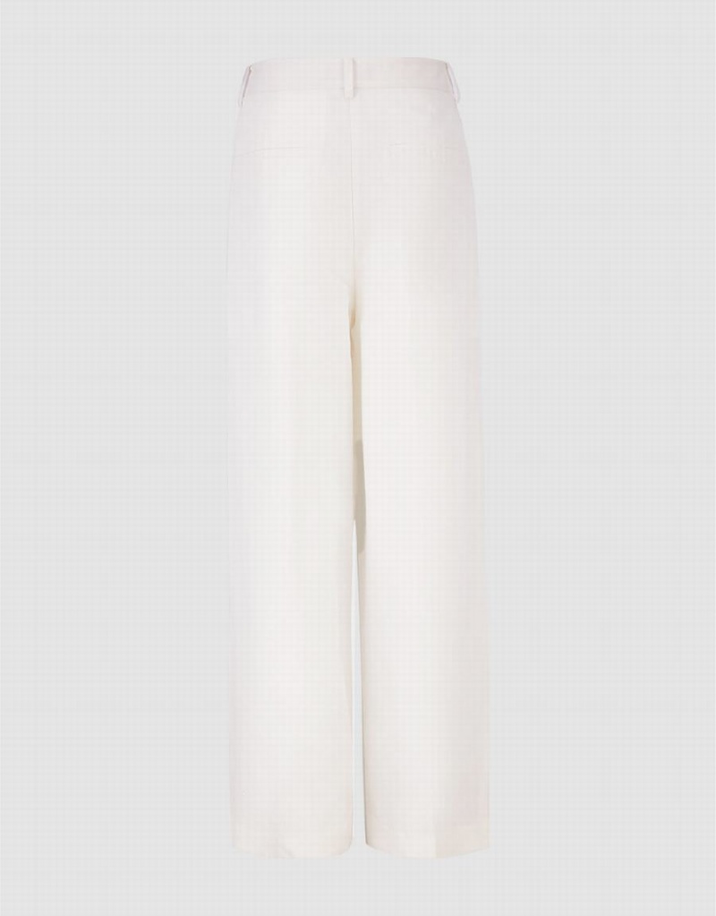 Pantalon Urban Revivo Linen Larges-Leg Femme Blanche | MLI5494TE