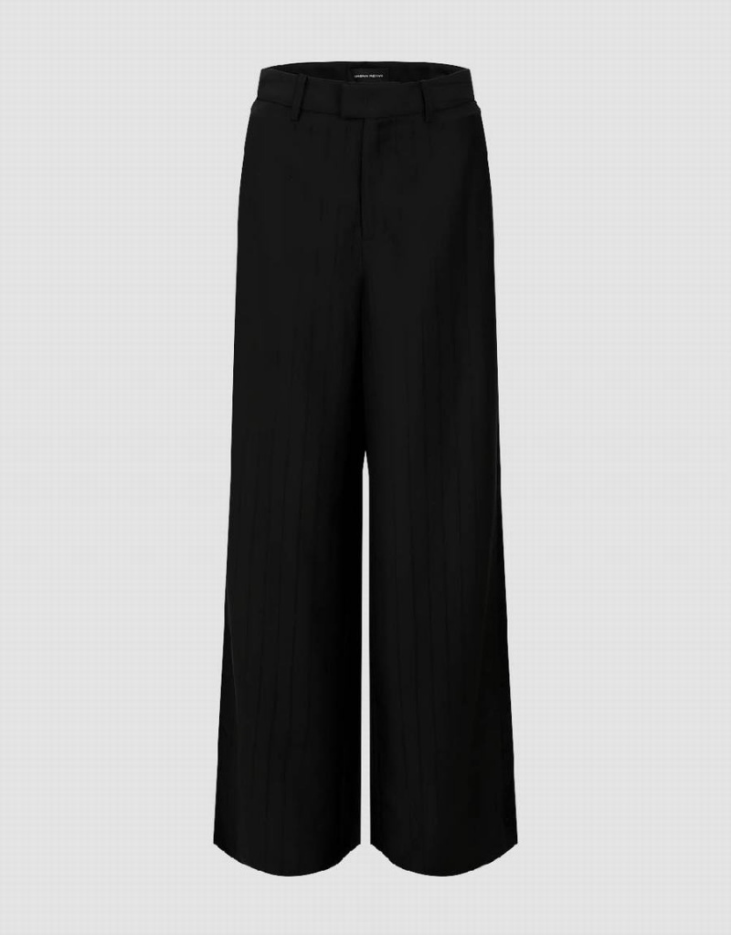 Pantalon Urban Revivo Rayé Larges-Leg Femme Noir | KZI1355TB