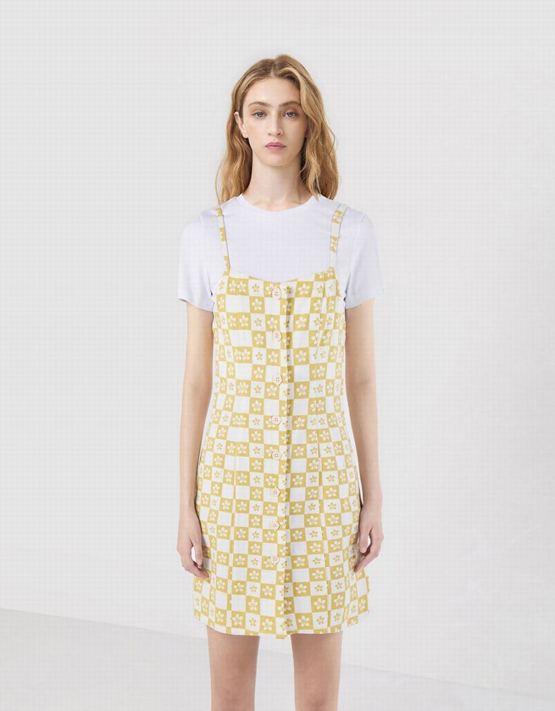 Peignoir Urban Revivo 2 In 1 Checkered Floral Denim Femme Jaune | OPY10084KK