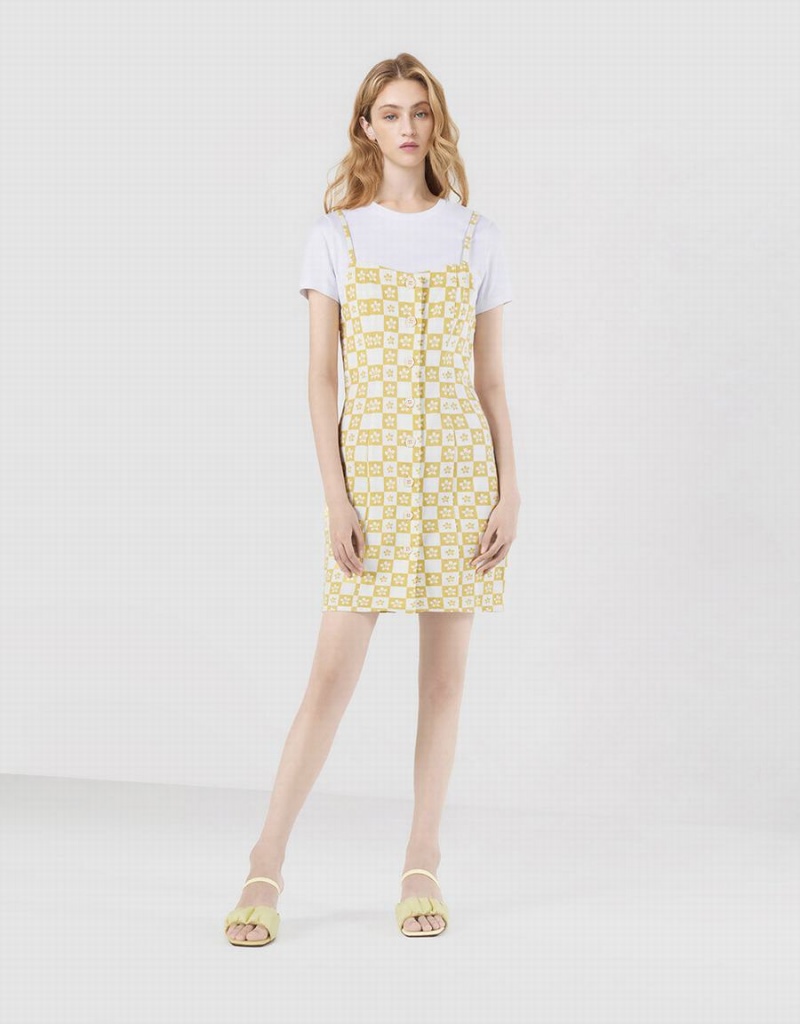 Peignoir Urban Revivo 2 In 1 Checkered Floral Denim Femme Jaune | OPY10084KK